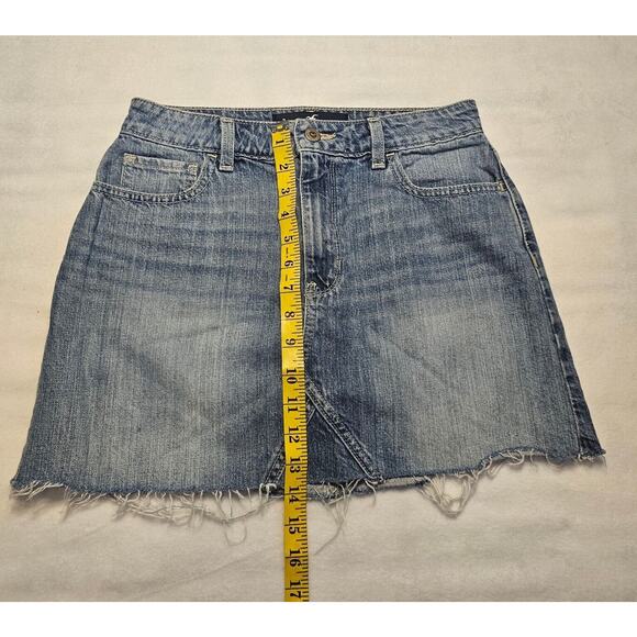 Hollister Denim Mini Skirt Womens Sz 7 Waist 28 Frayed Hem High Rise Distressed - Picture 7 of 10